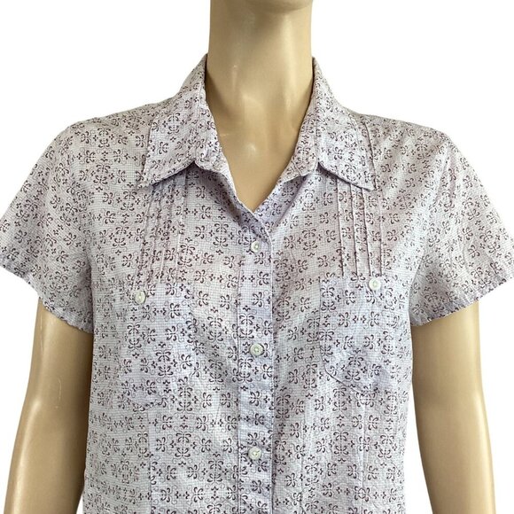 The North Face Button-Up Blouse Size Large Floral Short Sleeves Purple & White - Picture 6 of 8